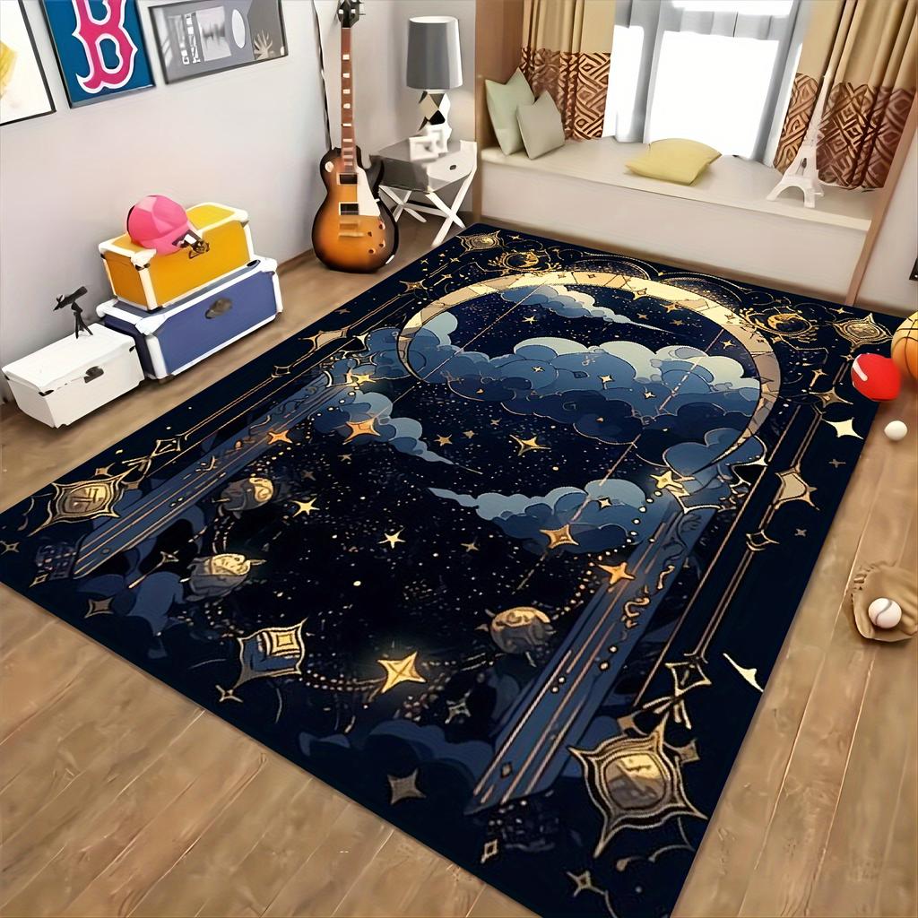 Mystical Tarot Inspired Carpet Featuring Star Moon and Sun Designs Anti-slip Floor Mat for Living Room Bedroom Decor Doormat