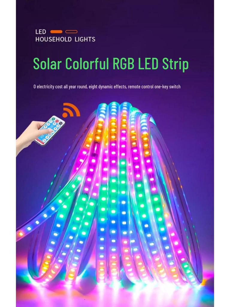 Color-Changing Solar LED Strip Light: Outdoor Waterproof, Super Bright, for Ceiling or Living Room Use