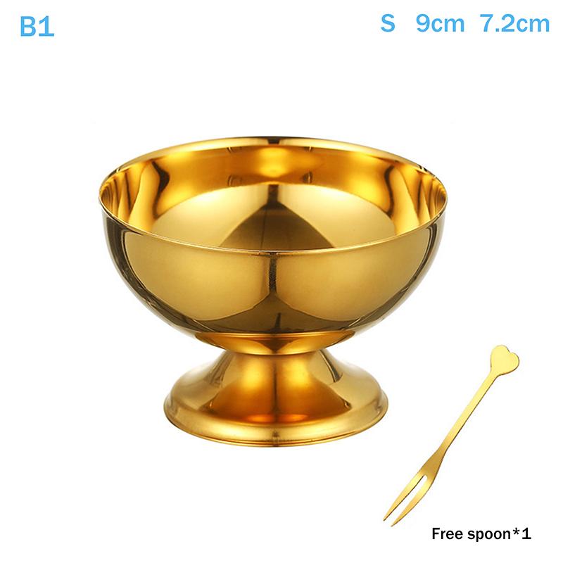 Salad Cup Safe Stainless Steel Ice Cream Cup Gold Silver Dessert Bowl With Ice Cream Spoon Accessories Household Kitchen Tools