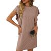 Vestidos Midi de Verão para Mulheres com Cores Contrastantes, Listras Torcidas e Manga com Babados