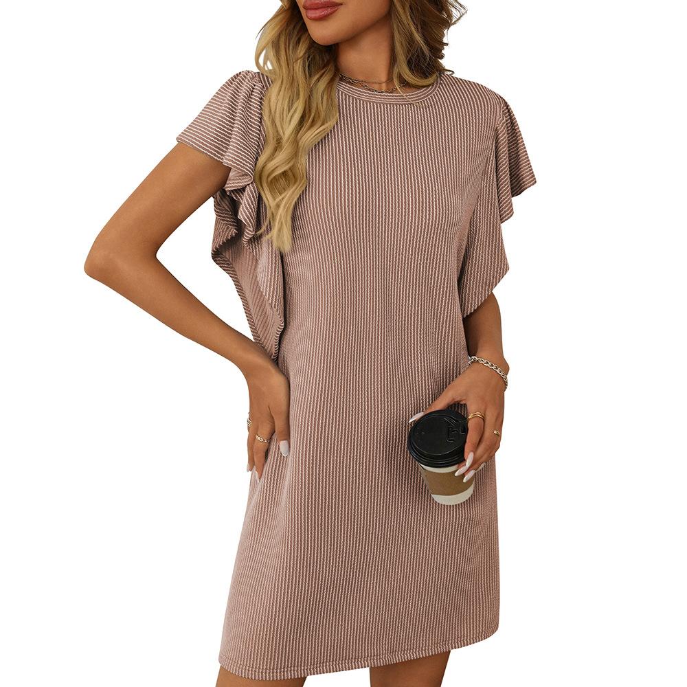 Vestidos Midi de Verão para Mulheres com Cores Contrastantes, Listras Torcidas e Manga com Babados