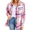 Woolen Geometric Plaid Flannel Shacket Women Coat