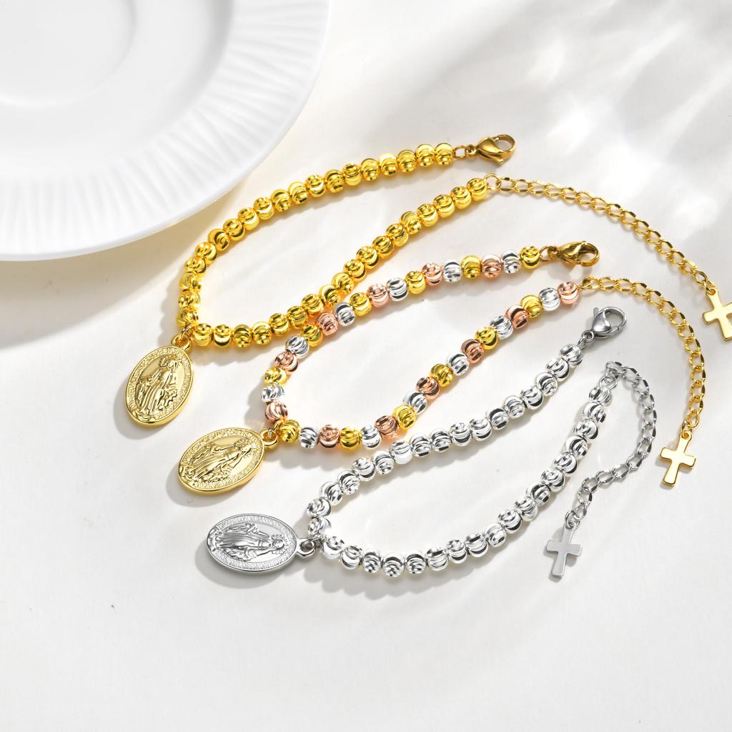 Braccialetto del Rosario per Donna Cattolica Medaglia di San Giuseppe e della Vergine Maria Gioielli Impermeabile Ipoallergenico Regalo Religioso per Battesimo