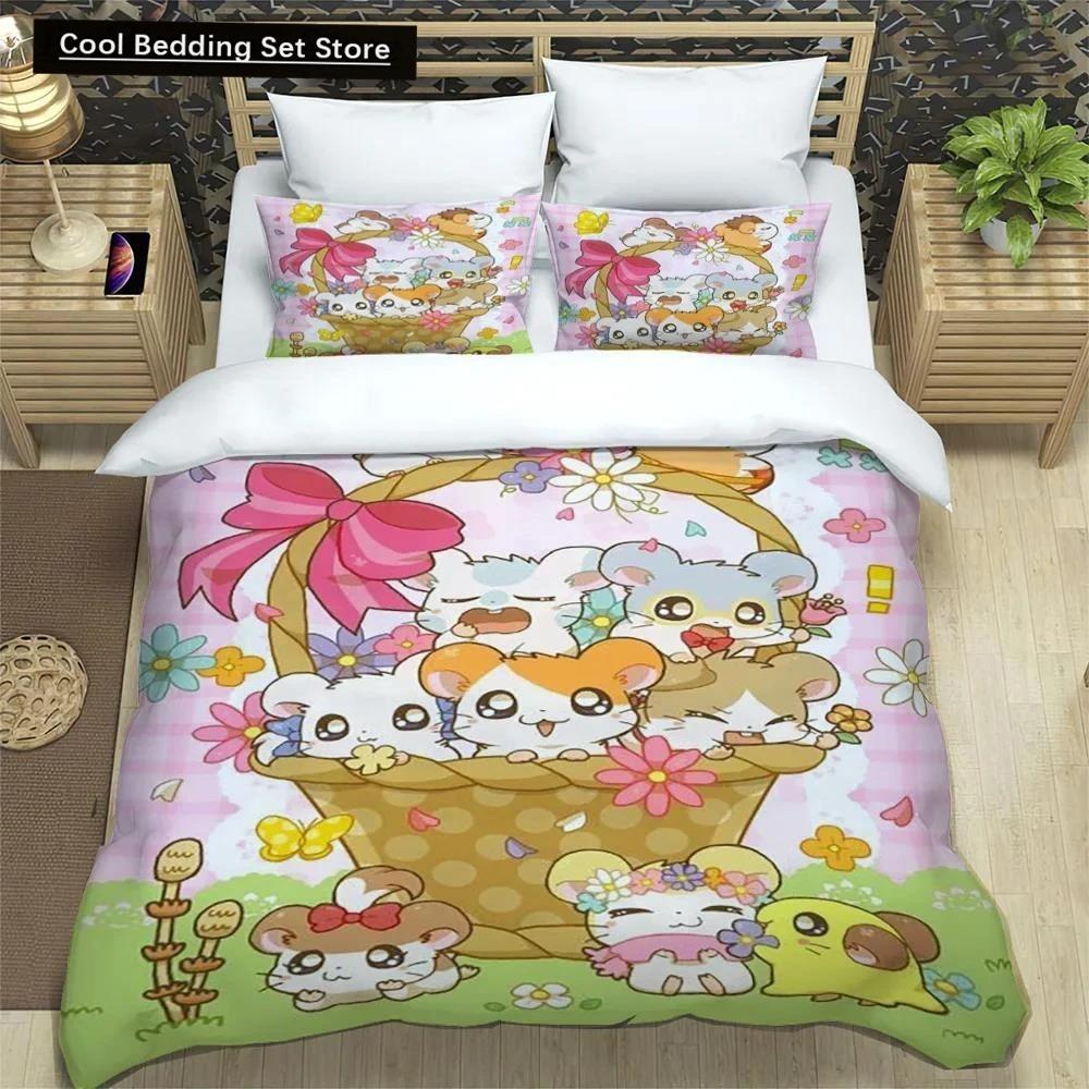 3D-Druck Cartoon Hamtaro Bettwäsche-Set Bettbezug Kissenbezug Set Weich Bequem Kindergeburtstagsgeschenk Heimtextilien