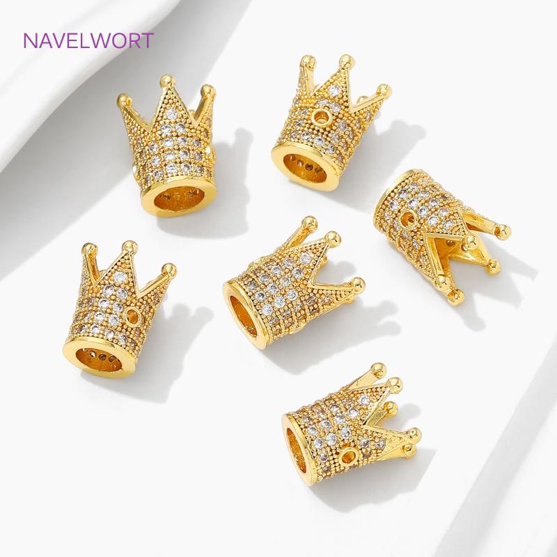 Trendy 18K Gold Plated Brass with Zircon Crown Spacer Beads For Bracelets Making,Beads Separators,DIY Jewelry Making Supplies