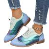 Spring and autumn burning flower block single shoes women's color matching lace-up round head single shoes women