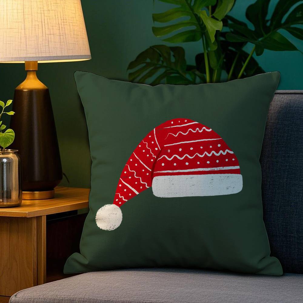 

Christmas Hat and Balls Pillow Case Sofa Living Room Bedroom Double-sided Printing Square Cushion Nap Time Cushion Cover 12x12Inch
