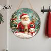 Festive Front Door Signs 2D Christmas Wooden Hanger Ornaments, Santa Snowman Reindeer Welcome Wall Xmas Hanging Decor Sign, Rustic Farmhouse