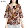 ZANZEA Women Casual Round Neck 3/4 Sleeve Loose Print Blouse
