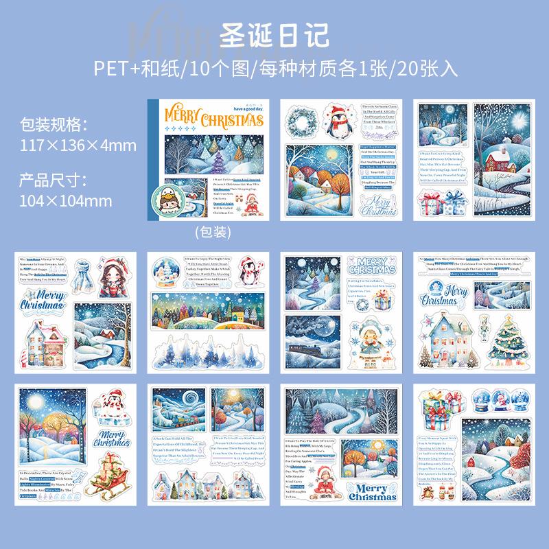 

20-Sheet Christmas-Themed Sticker Book, Festive Santa & Reindeer Designs for Hand Account Decoration
