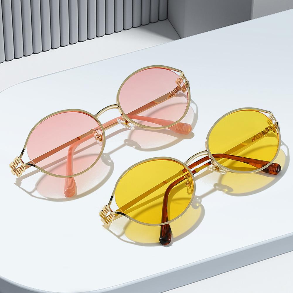 New round frame metal sunglasses women's fashion high sense anti-blue sunglasses round frame personality