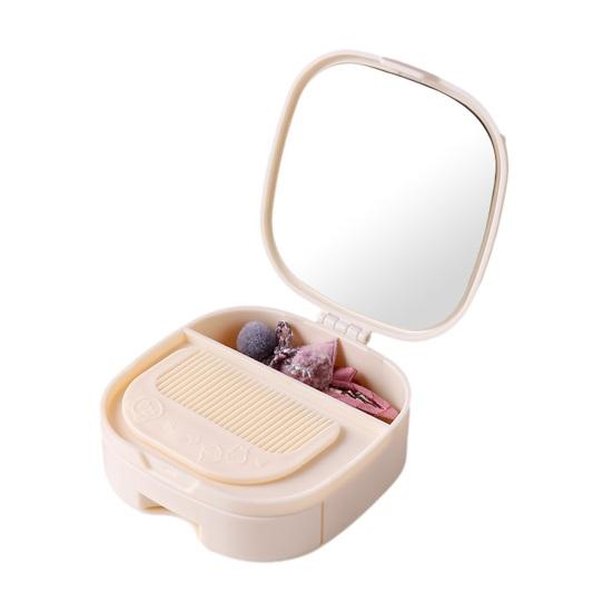 

Travel Jewelry Case with Mirror And Comb Portable Compartmented Jewelry Storage Box Mini Jewelry Organizer for Women Earrings Small Accessories бежевий