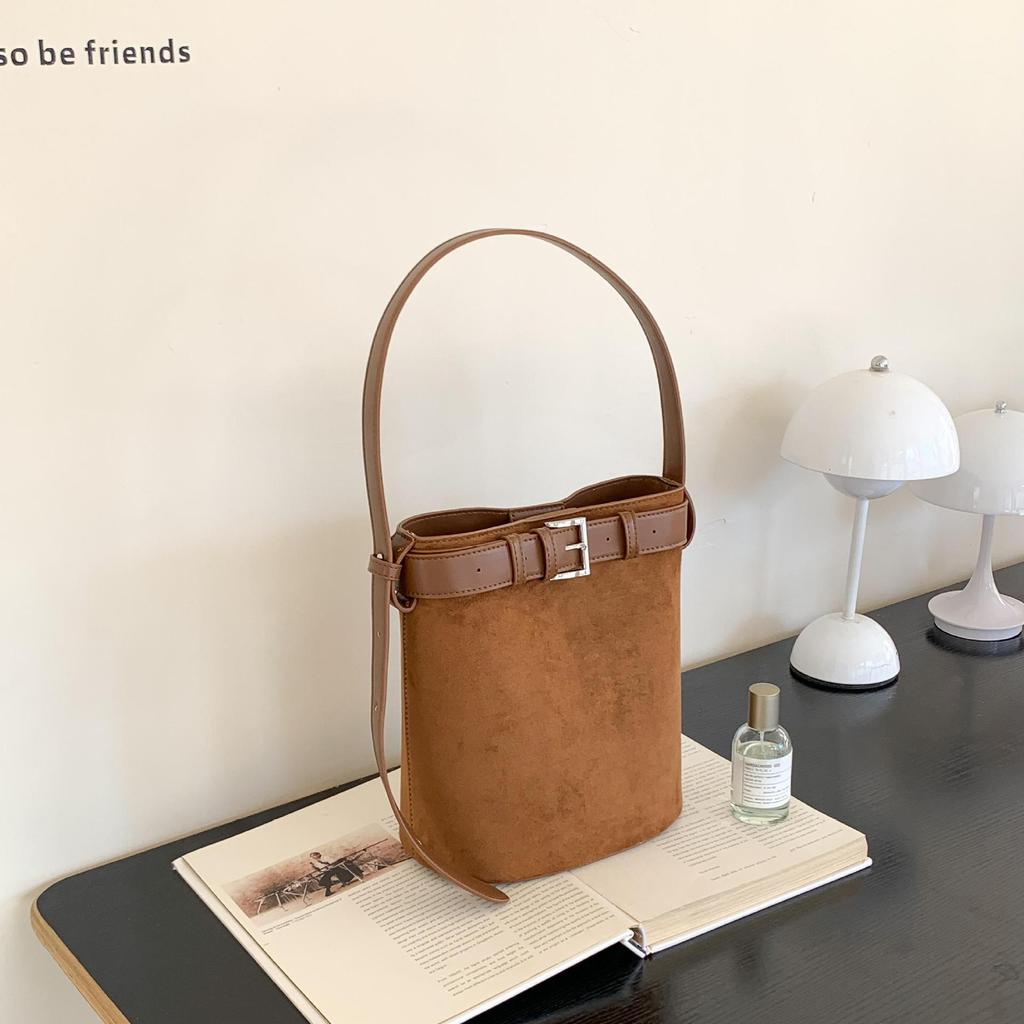 Matte Leather Female Bucket Shoulder Bag vintage Faux suede Women handbag bolsos Winter new Composite totes Bag bolsas