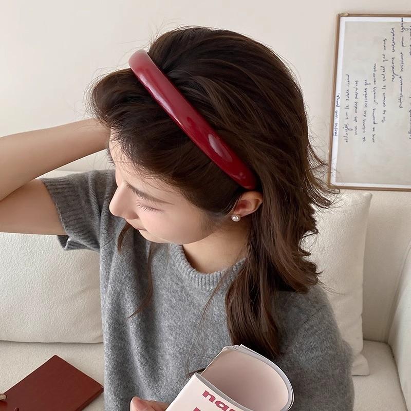 Vintage Red Headband Female Autumn Winter Leather Premium Headband High Cranial Crown Hair Accessories