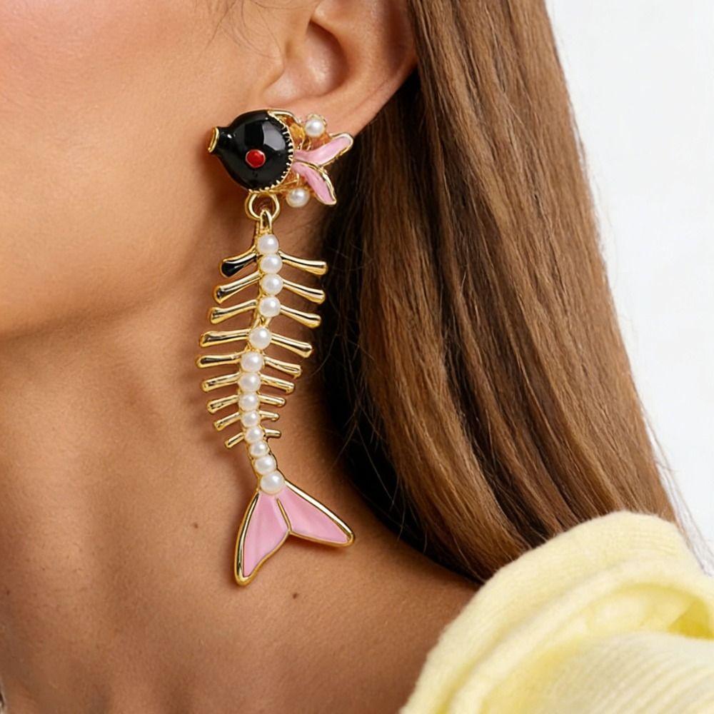 Orecchini Pendenti Creativi a Lisca di Pesce Smaltata Charms Pesce Orecchini a Lobo Geometrici in Metallo Orecchini Pendenti Bohemien Retrò Smalto Colato Regalo