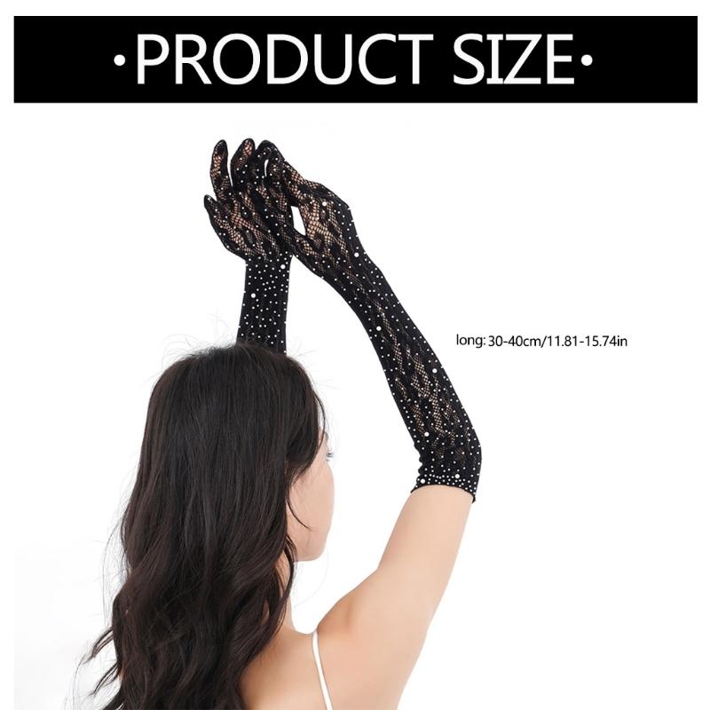 Luxury Rhinestones Lace Gloves For Women Evening Parties And Special Event Breathable Nylon Handwear for Banquets