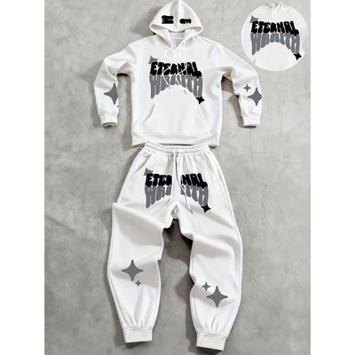 Conjunto de Sudadera con Capucha y Bolsillo con Cordón Estampado de Letras para Hombre y Pantalones Deportivos Casuales para Exteriores con Cordón un Imprescindible para Hombres a la Moda