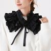 Elegant Gothic Victorian Layered Ruffle False Collar Choker with Ties for Women and Girls Detachable Pleated Shawl Cape
