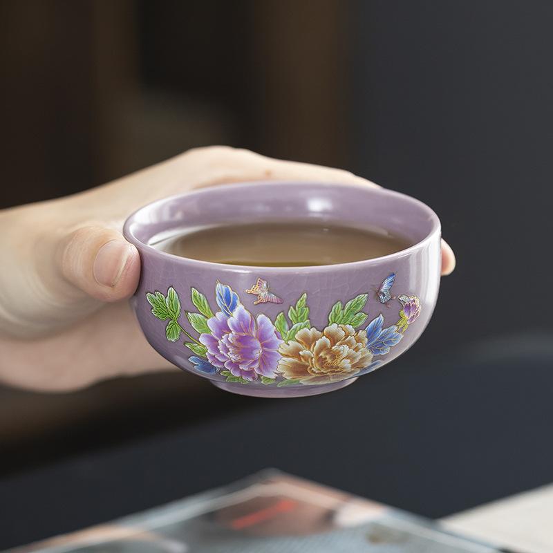 Ziru Travel Peony Tea Set Portable Tea Set One Pot Three Cups Carry-on Bag Set Travel Teacup Breaking Teapot
