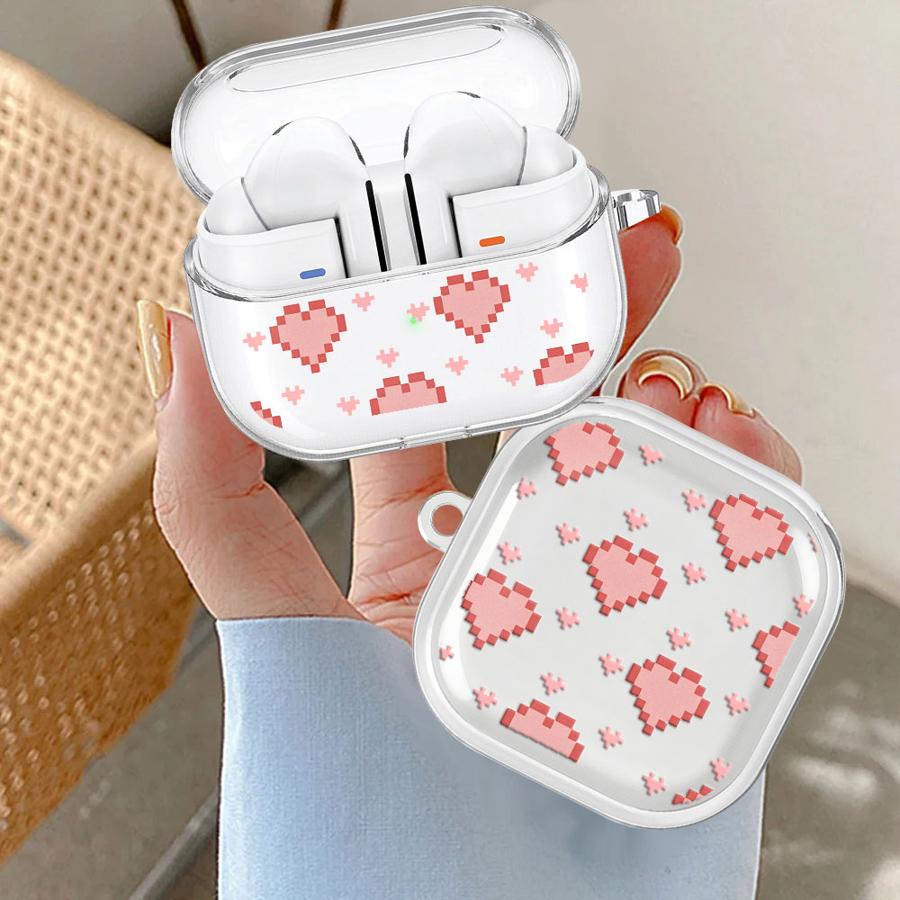 Clear Earphone Cases Cover With Hook Case For Samsung Galaxy Buds 2 3 FE Live 4 Pro 2Pro 3Pro 4Pro Pink Heart