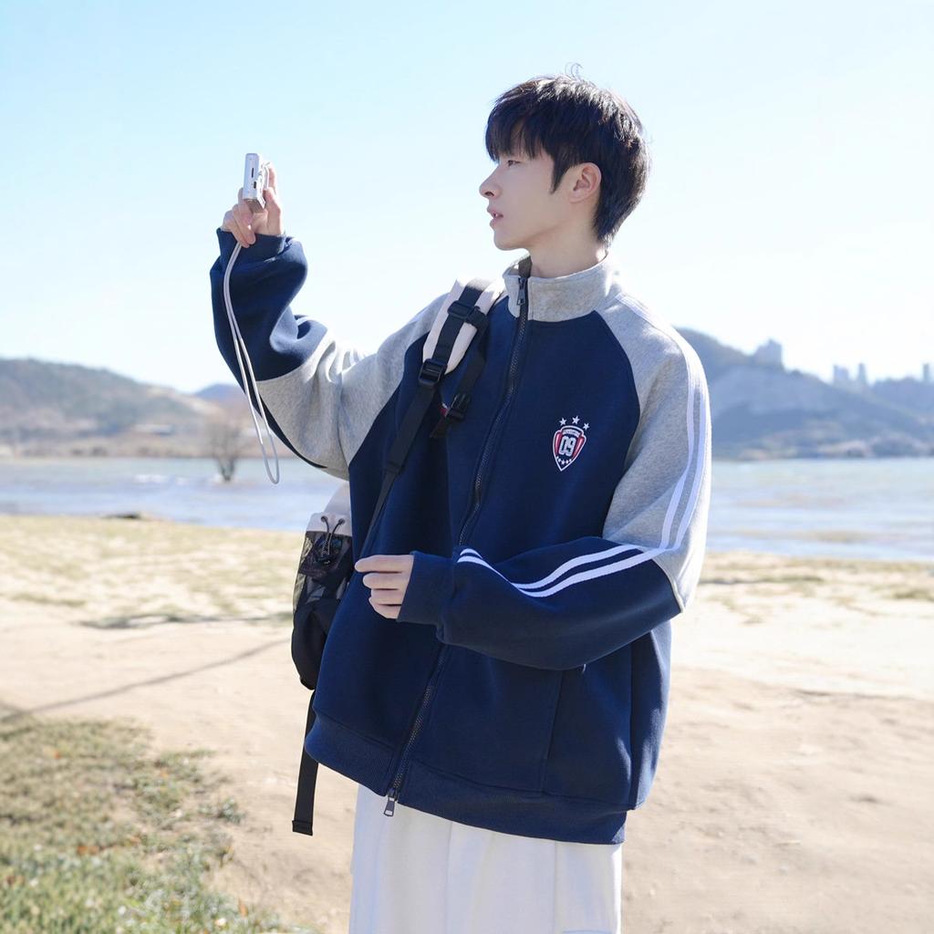 Spring and Autumn New American Retro Stand-Up Collar Sports Stand-Up Collar Sweater Zipper Jacket