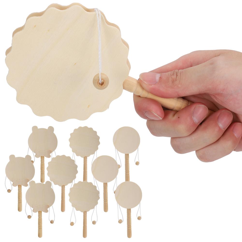 3 Sets Cartoon Wooden Rattle Baby Toys Wood Handcraft DIY Painting Early Education