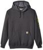 Carhartt Signature Sleeve Logo Midweight Hooded Sweatshirt Carbon Men's B&T K288, Heather, 2X-Large