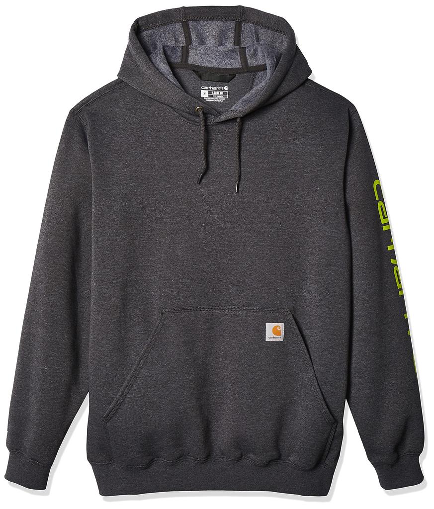 Carhartt Signature Sleeve Logo Midweight Hooded Sweatshirt Carbon Men's B&T K288, Heather, 2X-Large