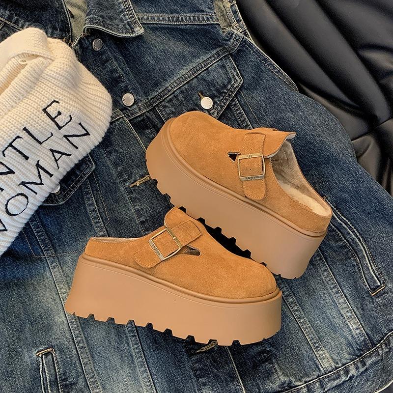 Mao Mao slippers women's new winter velvet thick-bottomed bag head warm half slippers fashion trend