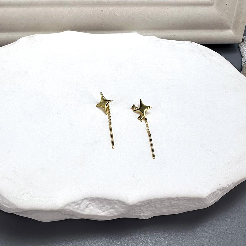 925 Silver Gold Star Earring For Women Gift Simple Tassels Chain Asymmetry Jewelry