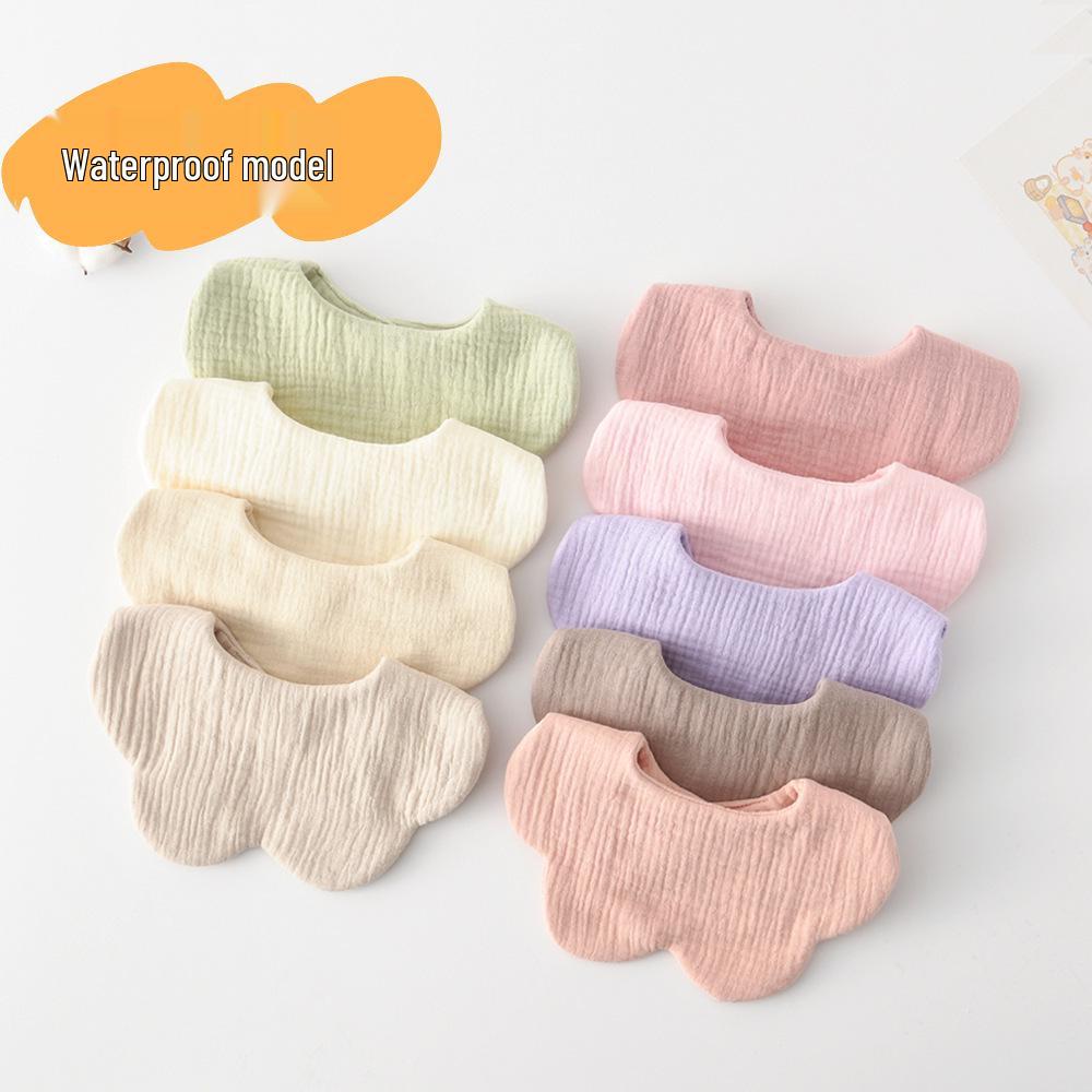 Korean-Style Solid Color Gauze Baby Petal Bib, Soft 7-Layer Waterproof, All Cotton, Class A