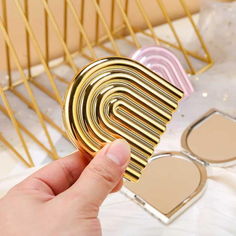 Double-Sided Folding Compact Makeup Mirror, Portable HD Cosmetic Mirror with Hand Pocket Design for On-the-Go Use