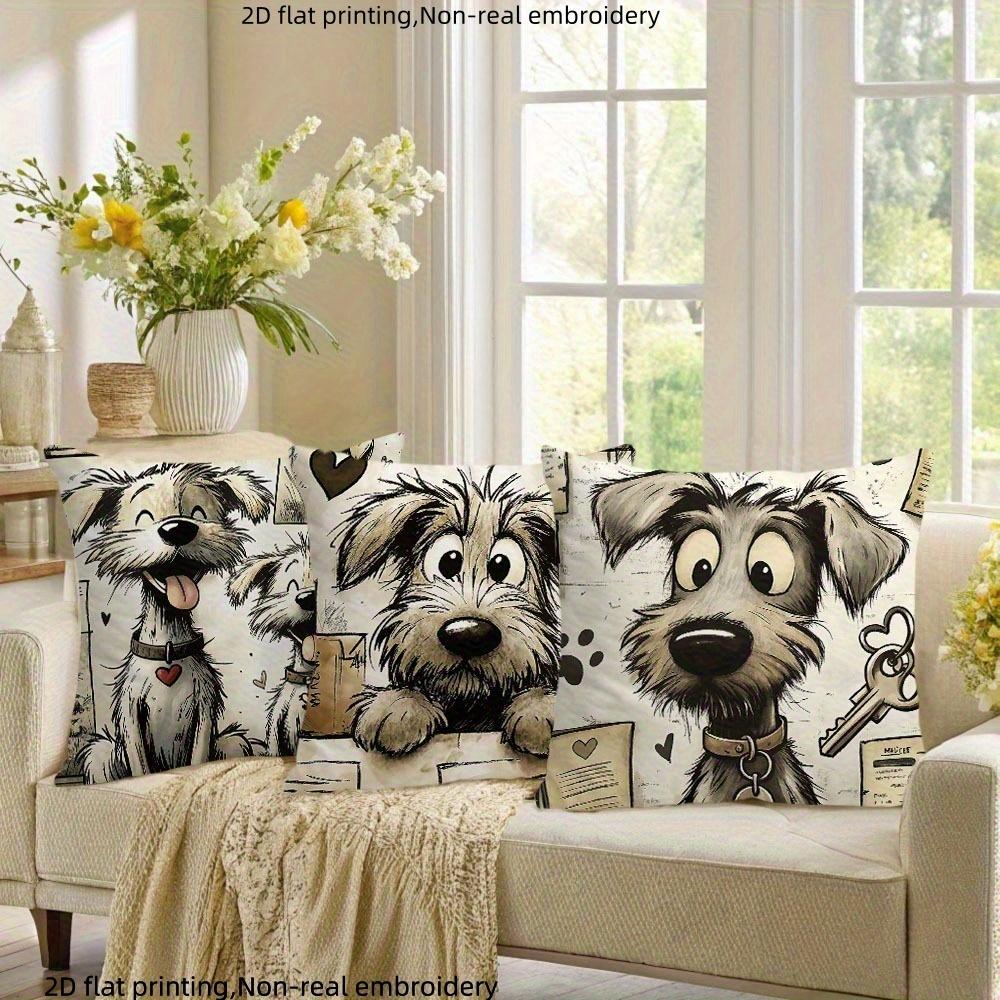 1/4pcs Cute Dog-Patterned Pillowcases with 2D Flat Printing Sofa Cushion Cover Home Bedroom Room Decoration