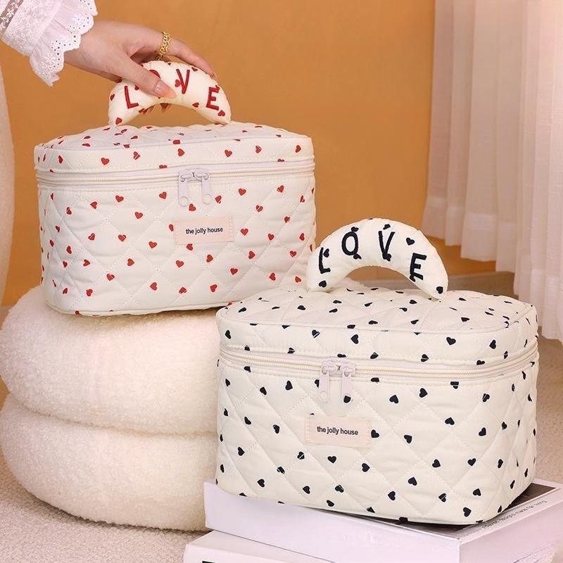 Heart Makeup Bag Handheld Large Capacity Multi-Functional Multi-Layer Portable Travel Skincare Toiletry Organizer Pouch Case