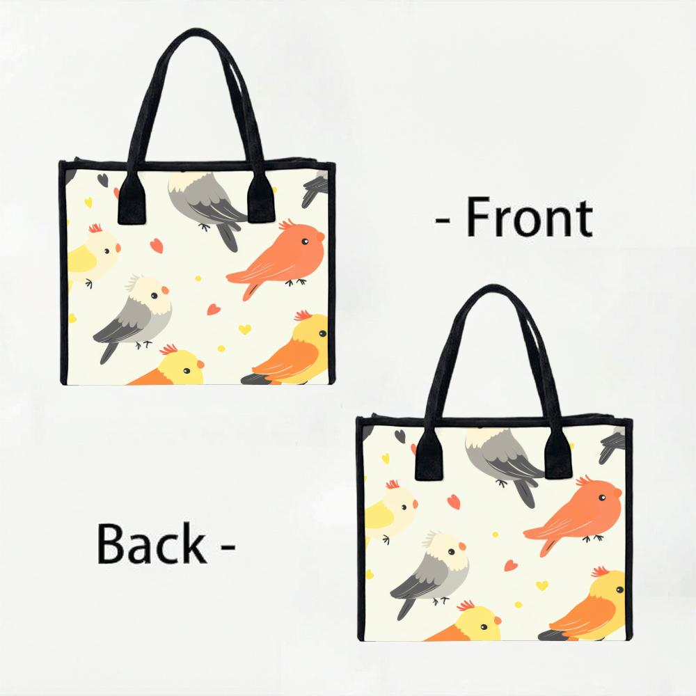 Cute Bird Pattern Portable Tote Bag Casual Daily Large Capacity Handbag for Shopping Travel Commute