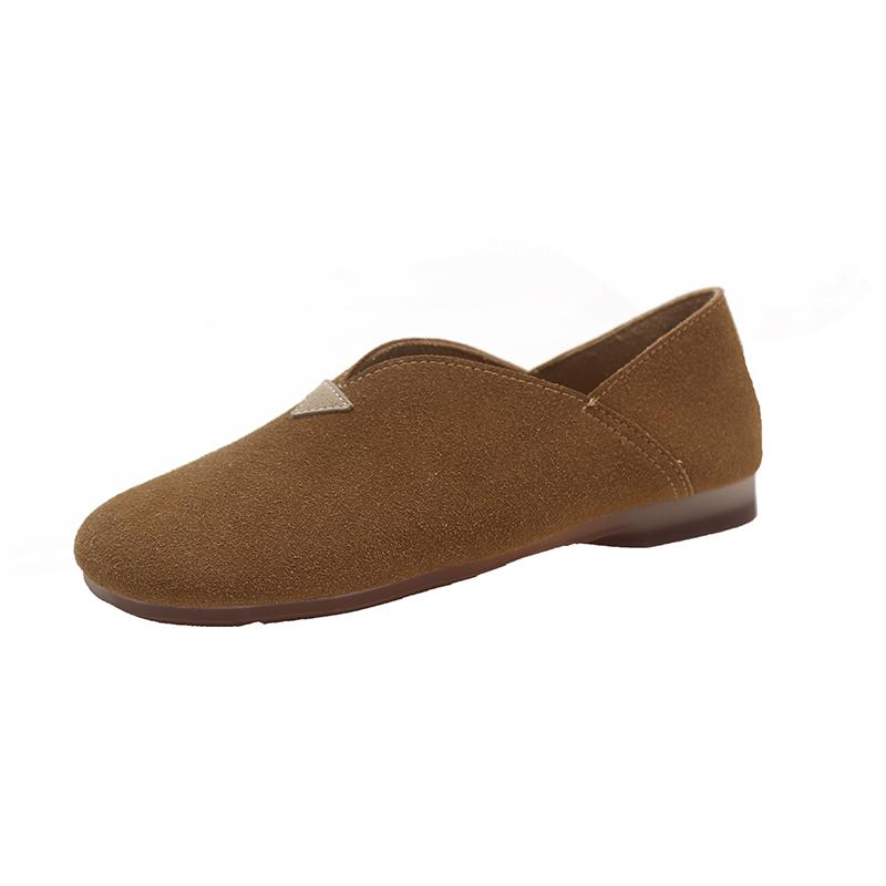 Fashion Original Sheep Suede Loafers Women Shoes Round Toe Flats Luxury Soft Soles Elegant Slip on 2024 New Genuine Leather Shoes
