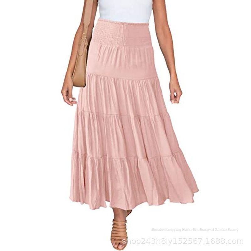 

Elastic High Waistedsolid Color Aline Skirt Elastic High Waist Pure Color A- line Skirt Pink M