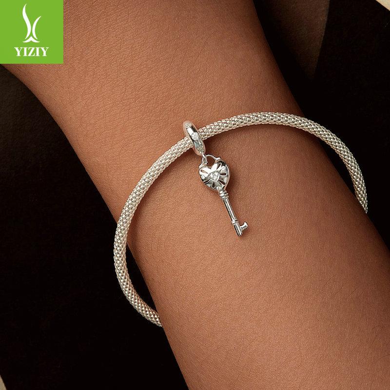 Personalized Fashion Love Key Diy Pendant Accessories, Lucky Charm S925 Silver Bracelet Beaded