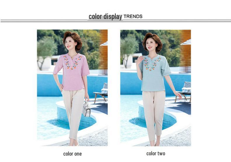 2026 New Women's Cotton Linen Short Sleeve T-shirt - Plus Size Summer Top for Middle-aged Moms