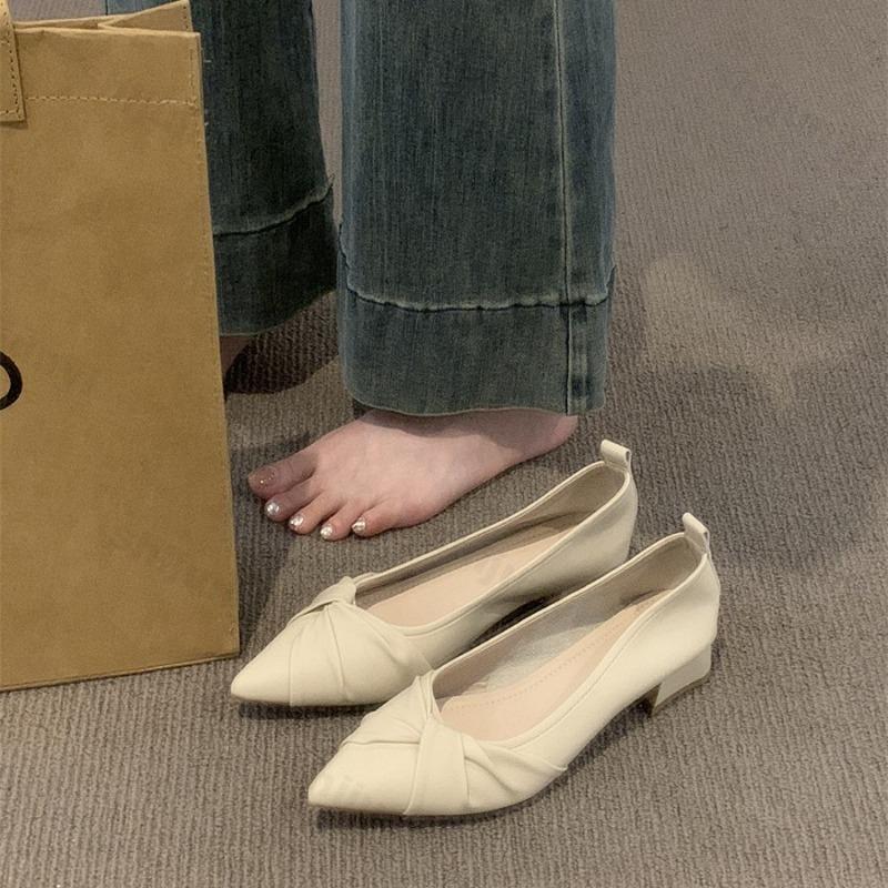 Escarpins Pointus pour Femmes 2026 Printemps/Été Talons Carrés Ouverture Peu Profonde Mode Élégant Escarpins d'Extérieur Français Zapatos De Mujer