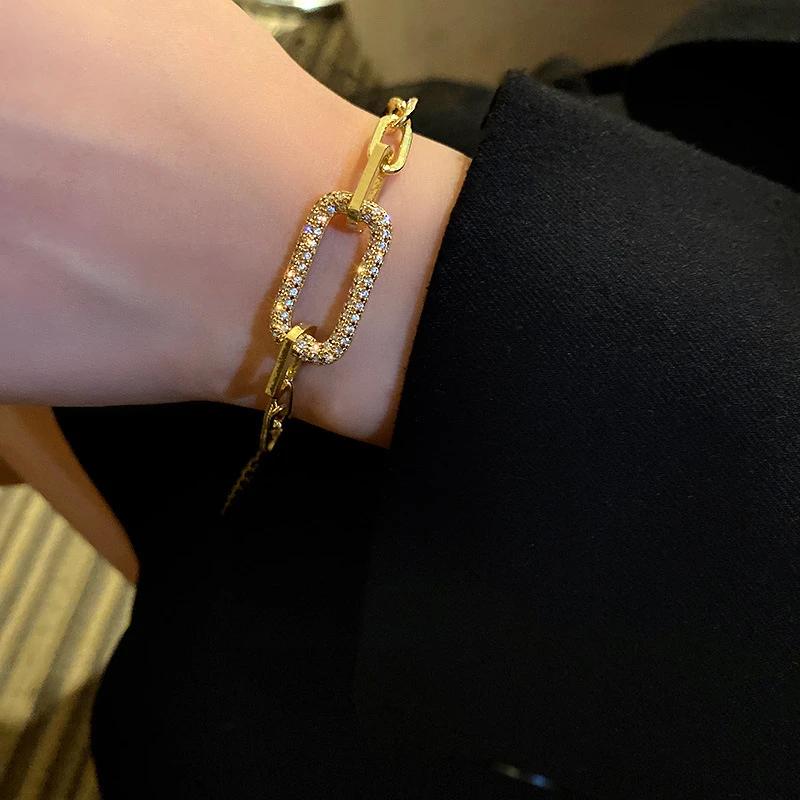 New Luxury Fashion Geometric Square Zircon Bracelet for Women High Quality Exquisite Hip Hop Rock Gold Color Bangle Jewelry Gift
