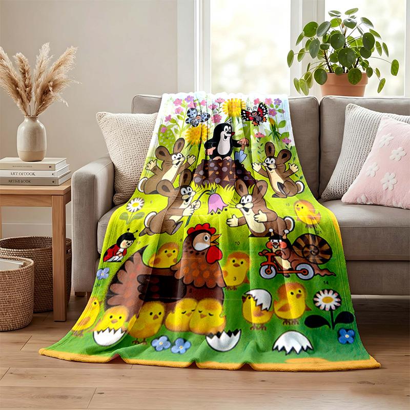 Cartoon Mole Blanket Flannel Blanket Soft Cozy Plush Throw for Sofa Bed Lightweight Home Decoration