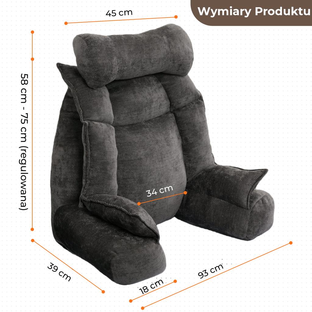 Beige Support Pillow for Bed with Armrests