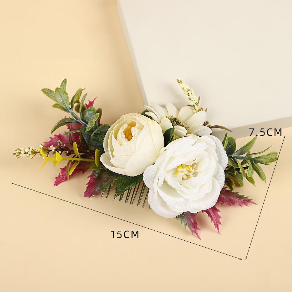 Cloth Floral Hair Comb Headwear Hair Accessories Bohemian Bridal Hairpin  Bridesmaid Beige white