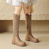 Fashion Women's Shoes Embroidered Western Cowboy Boots Autumn Pointed Toe Thick Heel High Knee Boots Woman Loose PU Leather Botas Mujer