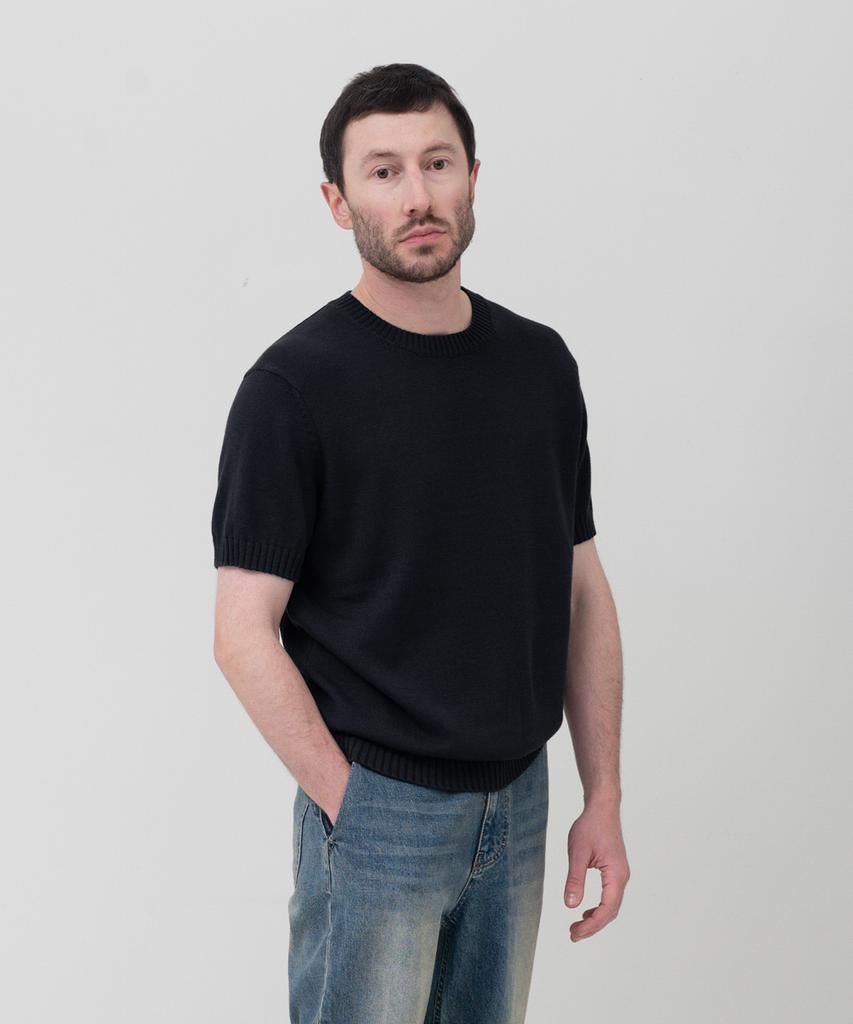 MANNERGRAM 100% Soft Cotton 3-Ply Round Neck Short Sleeve Knit Black
