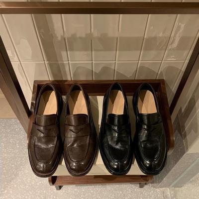 Zacht Rundleer Echt Leer Lazy One Pedal Platform Loafers Dames Herfst en Winter Nieuwe Retro Enkele Schoenen Britse Kleine Leren Schoenen