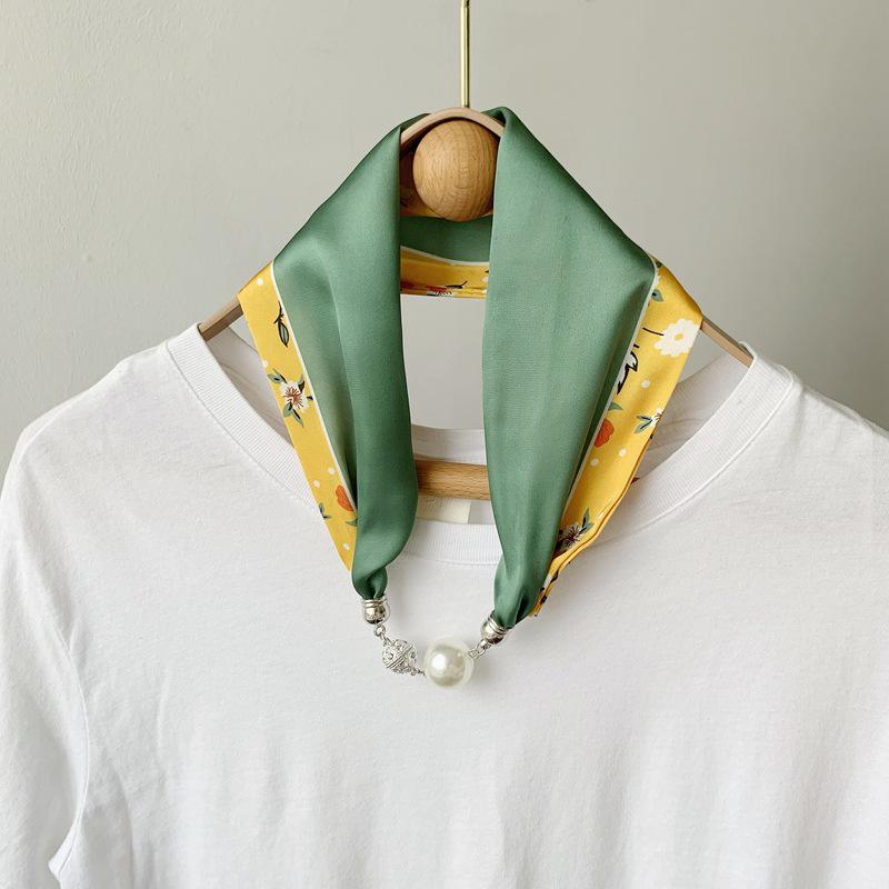 Lazy Magnetic Buckle Summer Scarf with Pearl Necklace Decoration for Women