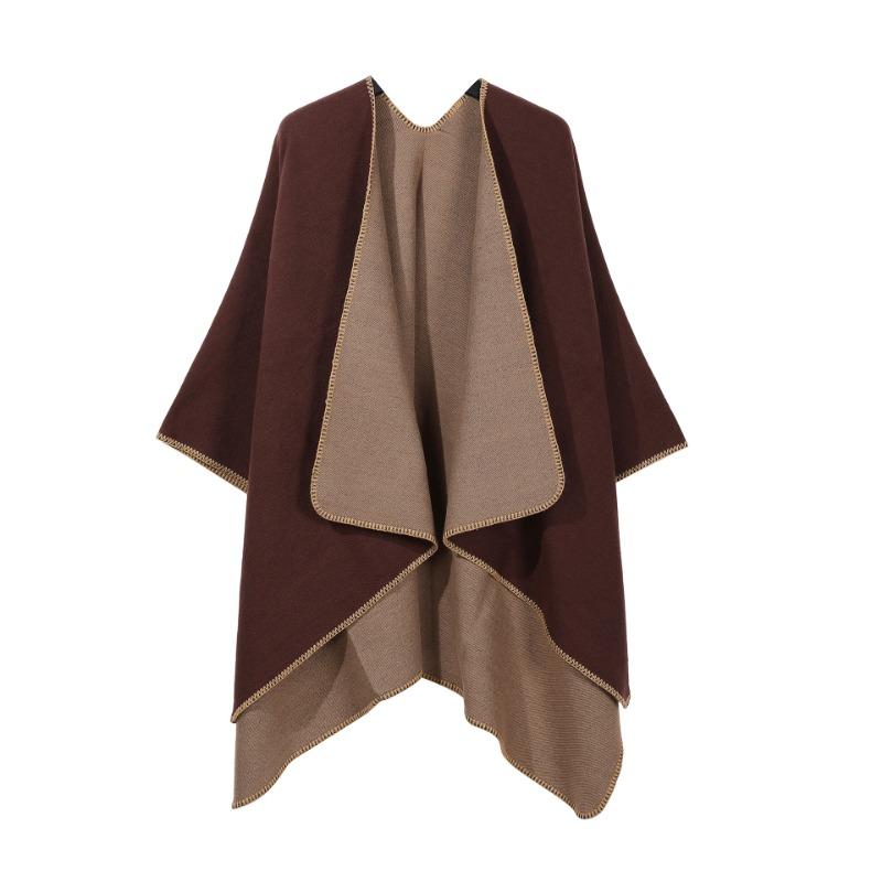Double Sided Solid Color Open Front Poncho Cape Soft Woven Travel Blanket Wrap Shawl