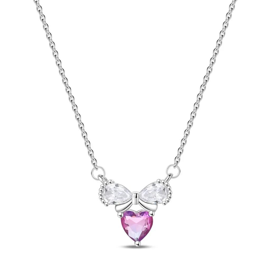 Colorful Heart-Shaped 925 Silver Pendants Necklace Elevated Heart Necklace Lover's Holiday Fine Jewelry Gifts